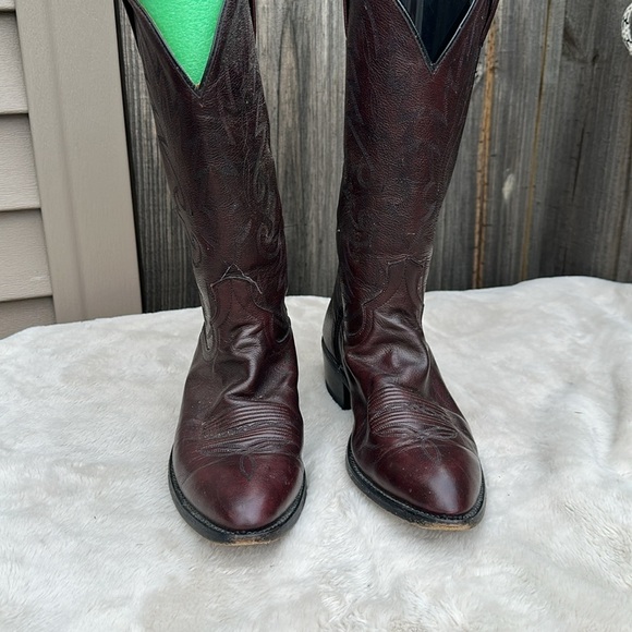 Vintage Dan Post Cowboy Western Boots Men's 10 D Burgundy Cowhide Leather - Picture 4 of 8